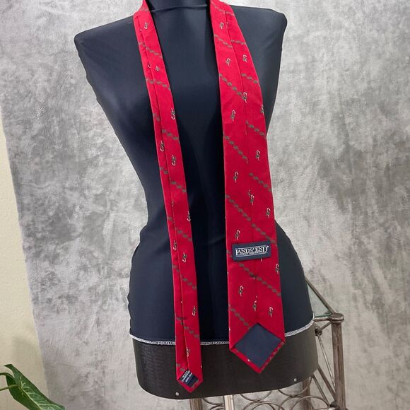 Vtg.  Lands End Silk Repp Tie Direct Merchants Candy Canes Red Hand Sewn USA 56” - Picture 7 of 9